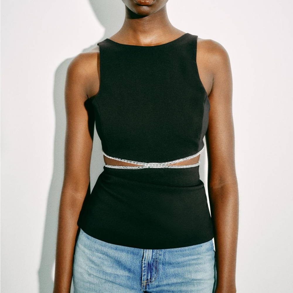 Zara limited edition rhinestone jewel cut out top - Picture 3 of 10